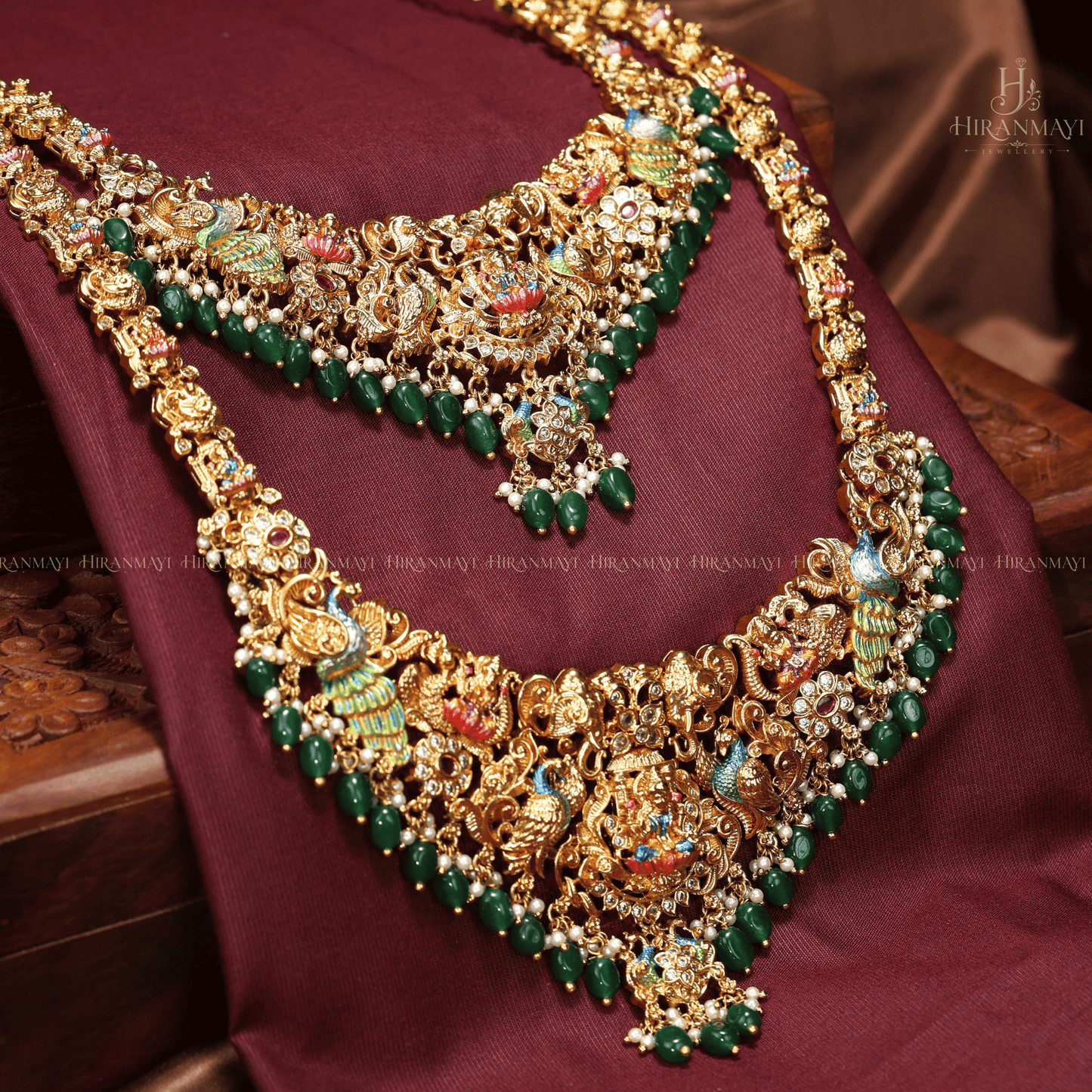 Hand painted with Lakshmi motif bridal necklace with haram