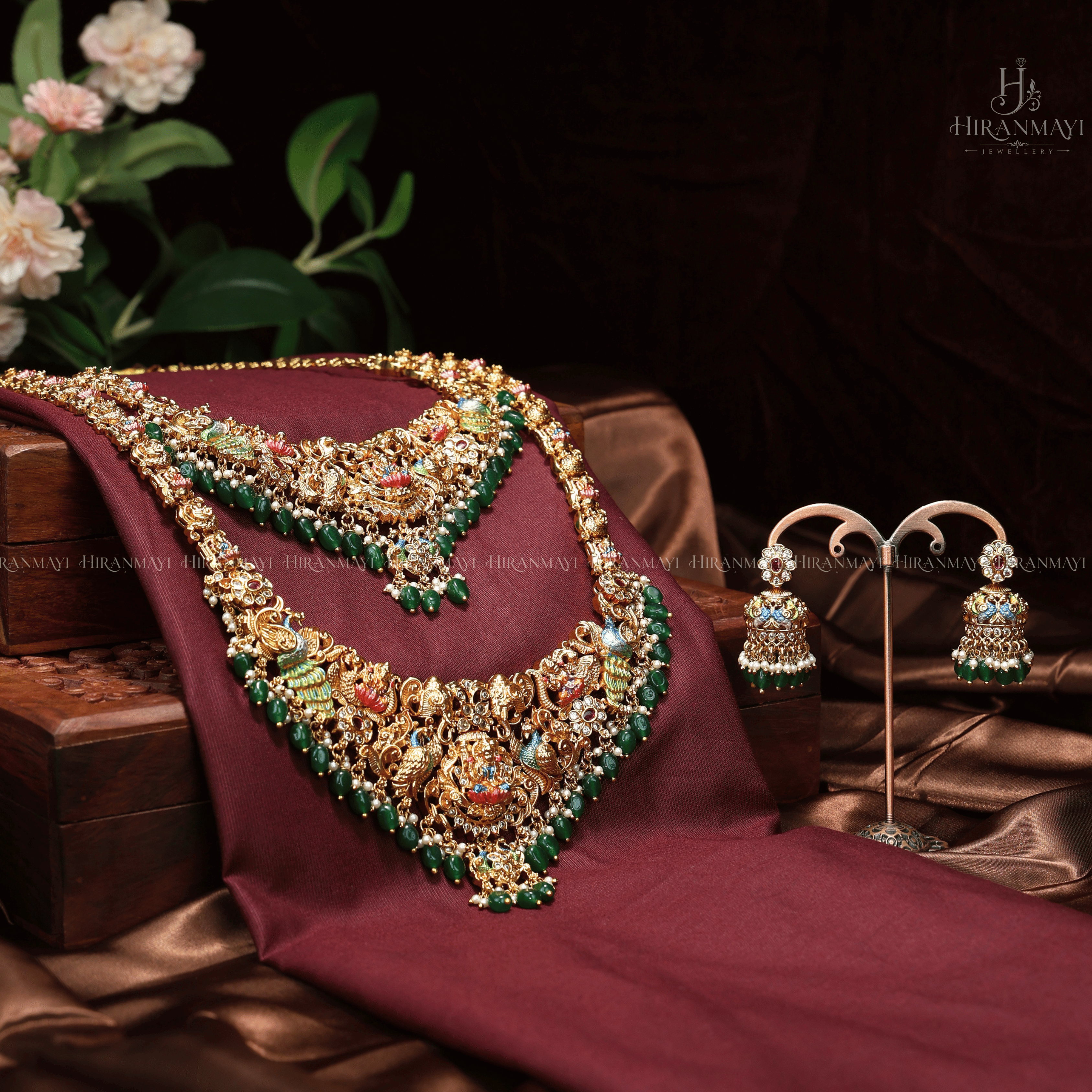 Hand painted with Lakshmi motif bridal necklace with haram
