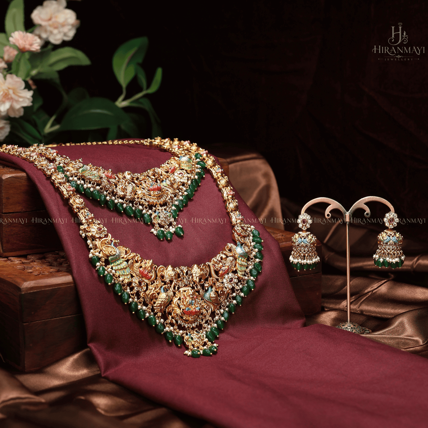 Hand painted with Lakshmi motif bridal necklace with haram