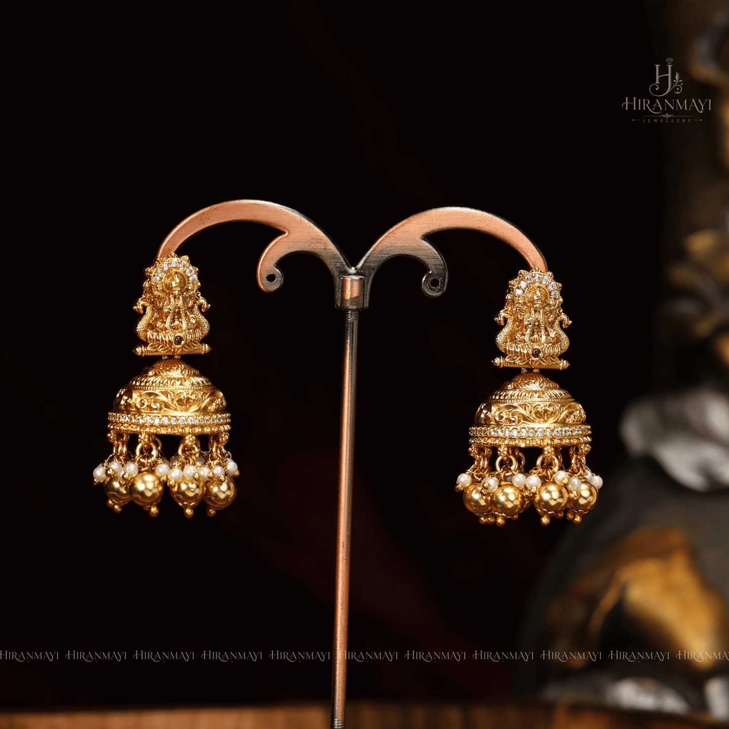 Antique Lakshmi with beautiful peacock motif semi bridal set