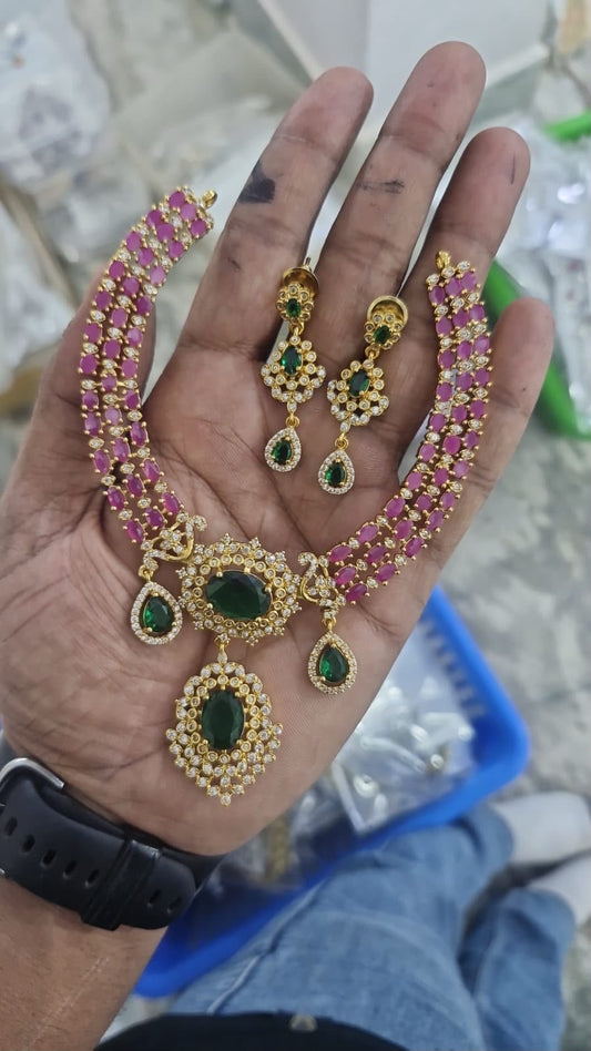 Multi stone necklace with earrings