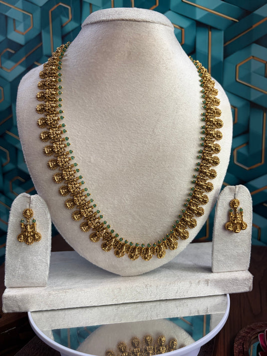 Antique Lakshmi with green beads with earrings
