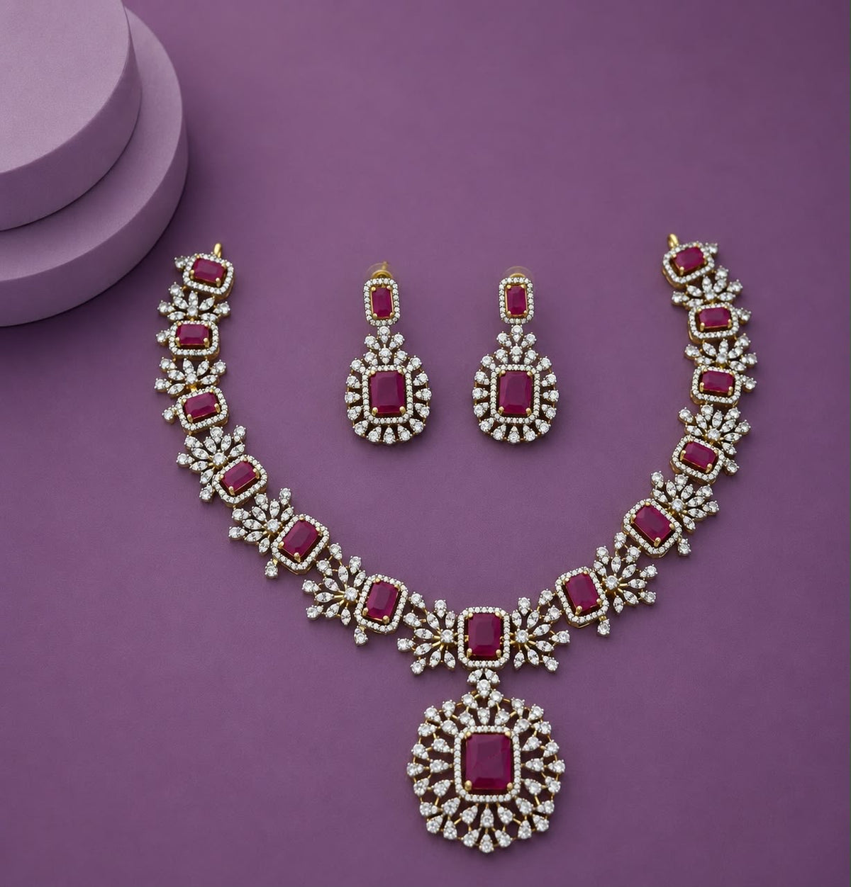 Gj polish American diamond necklace with earrings