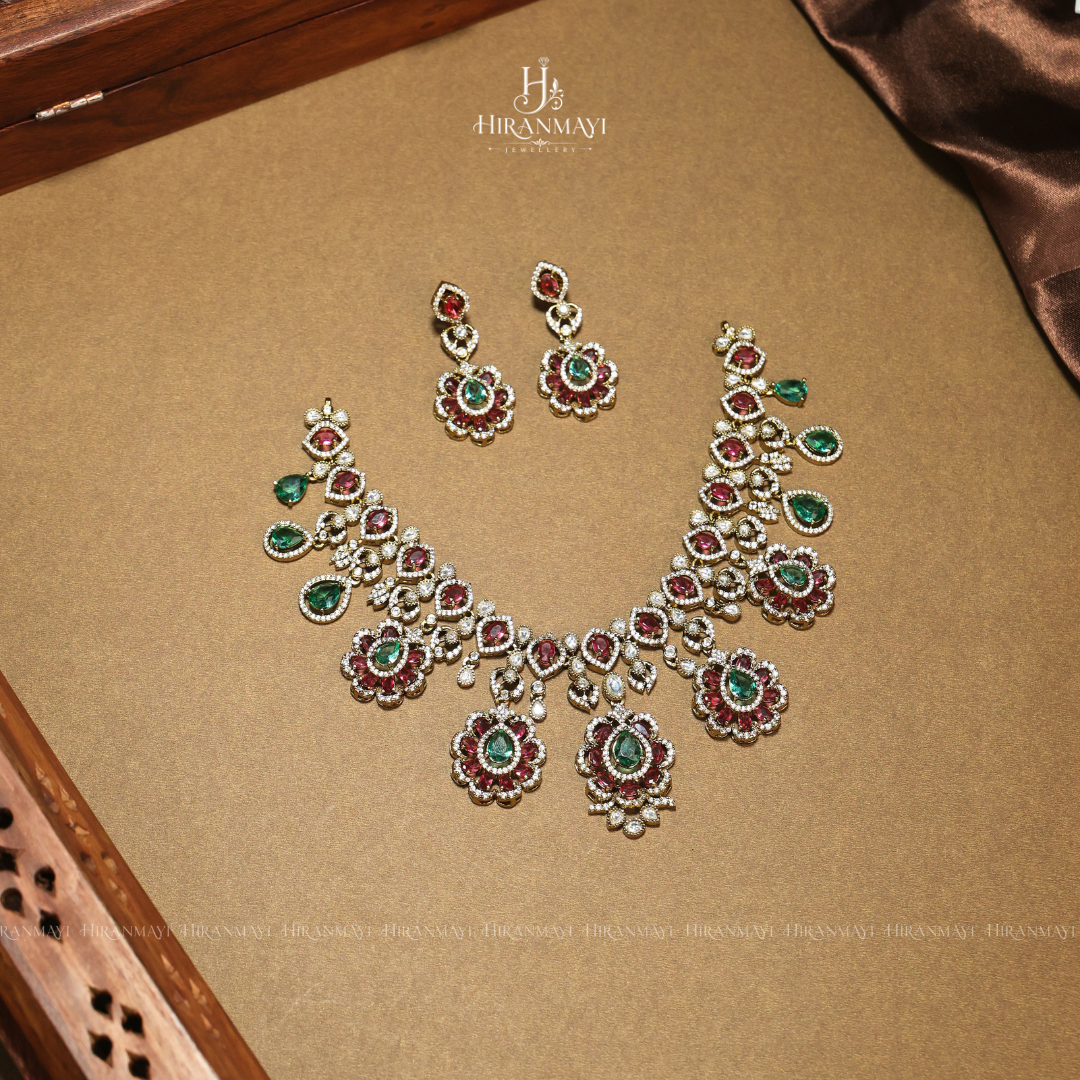 Victorian polish dual tone Polki stone necklace