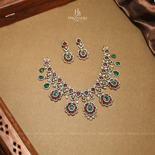 Victorian polish dual tone Polki stone necklace