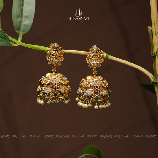 Antique Lakshmi with elephant motif jumka