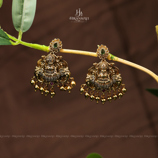 Antique Lakshmi with emerald stone earrings