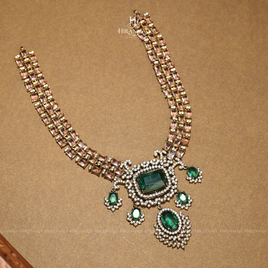 Polki uncut style with pastel shade stone necklace
