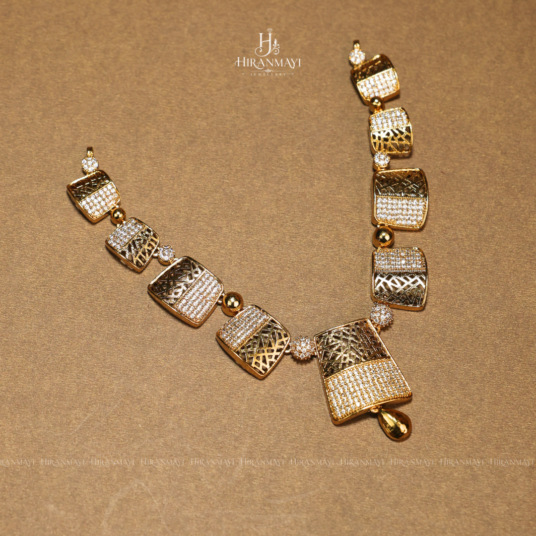 American diamond square design necklace