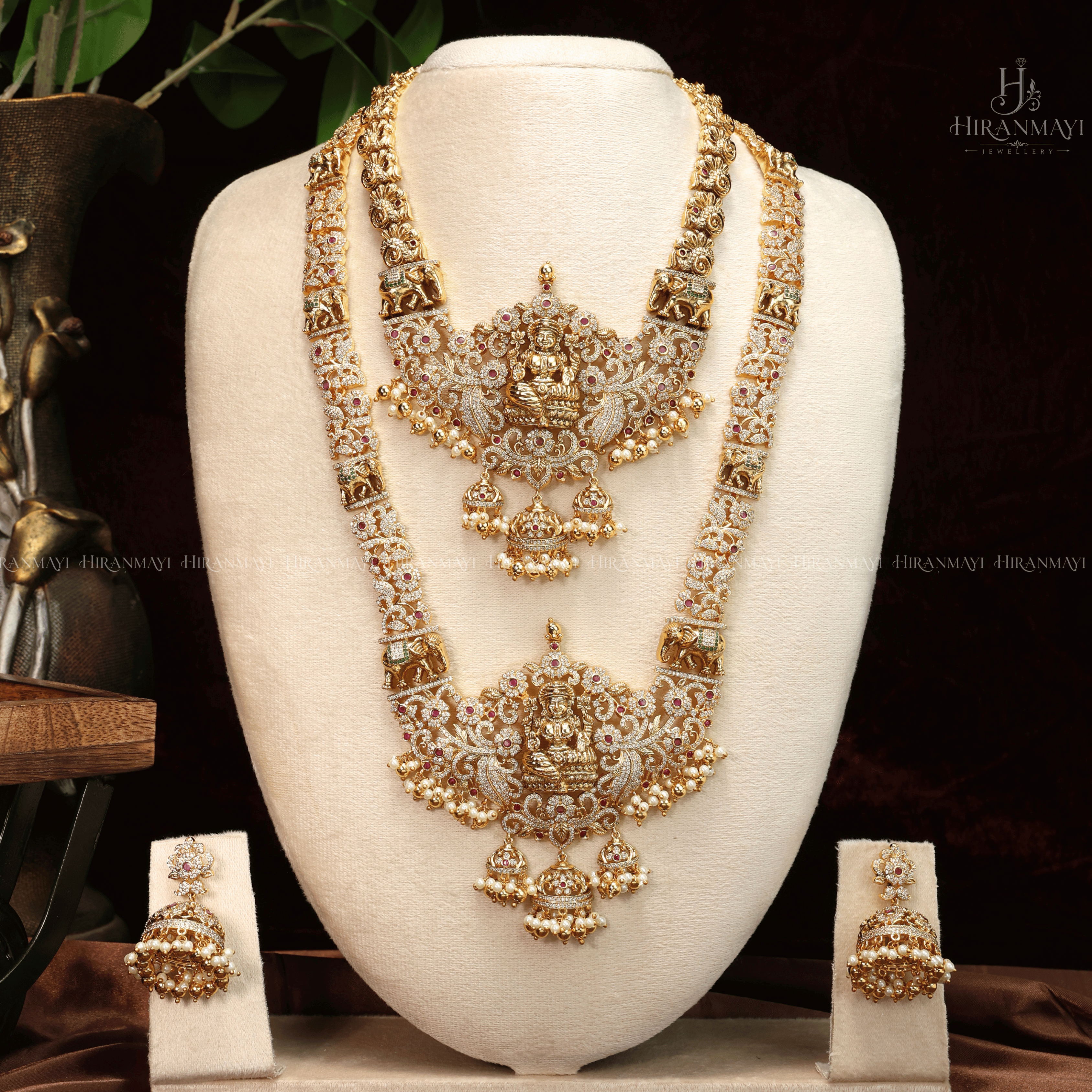 Antique Lakshmi with stones semi bridal set
