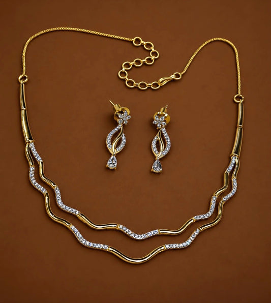 Sea wave design two layer necklace with earrings