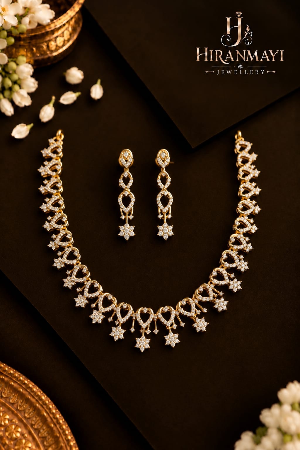 White stone star hanging necklace with earrings