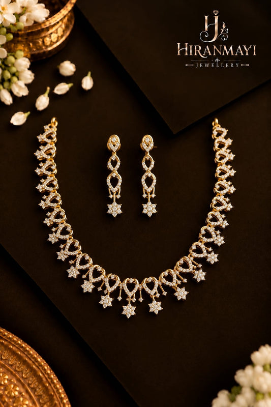 White stone star hanging necklace with earrings