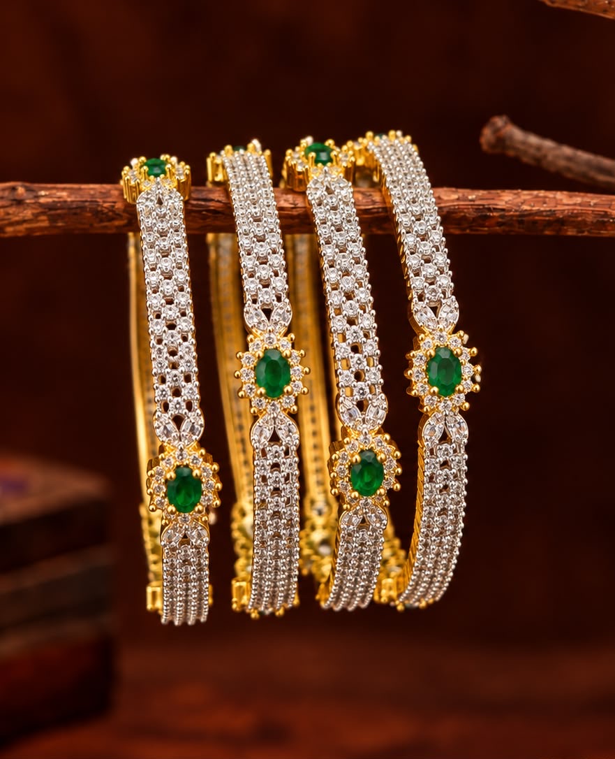 Gj polish diamond replica emerald green bangles - 4pcs