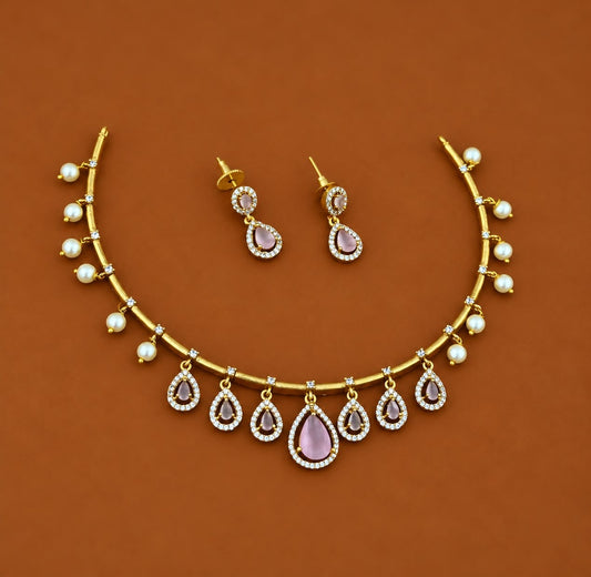Tear drop hanging hasli with drop earrings