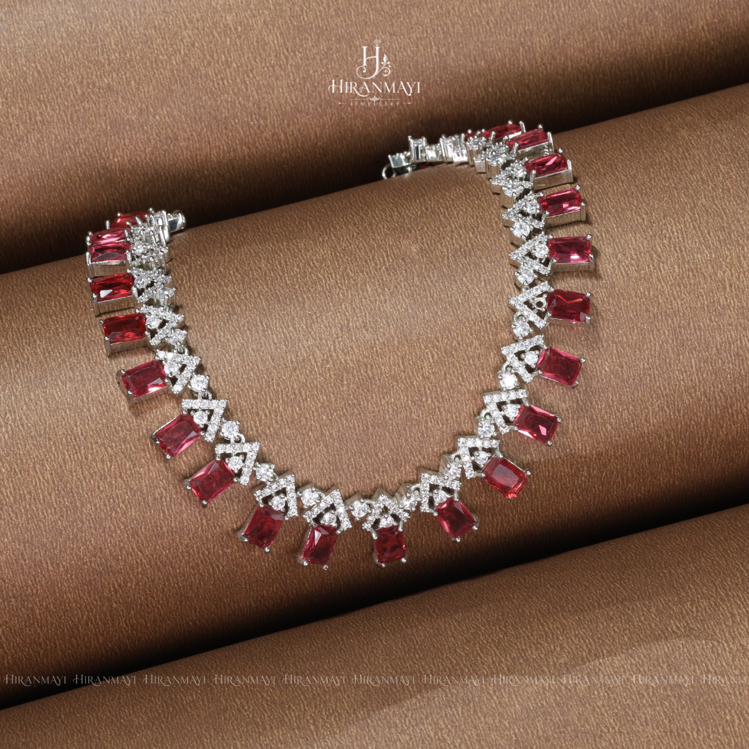 Diamond replica ruby with white stone necklace