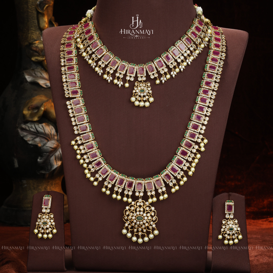 Ruby stone long haram and necklace