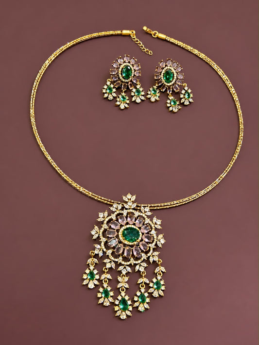 Hasli with multi stone pendant with earrings