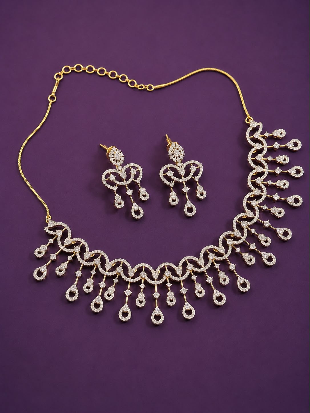 American diamond statement necklace with earrings