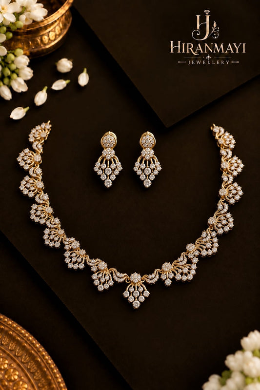 Feather type white stone necklace with earrings