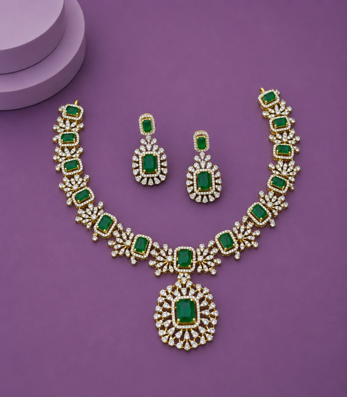 Gj polish American diamond necklace with earrings