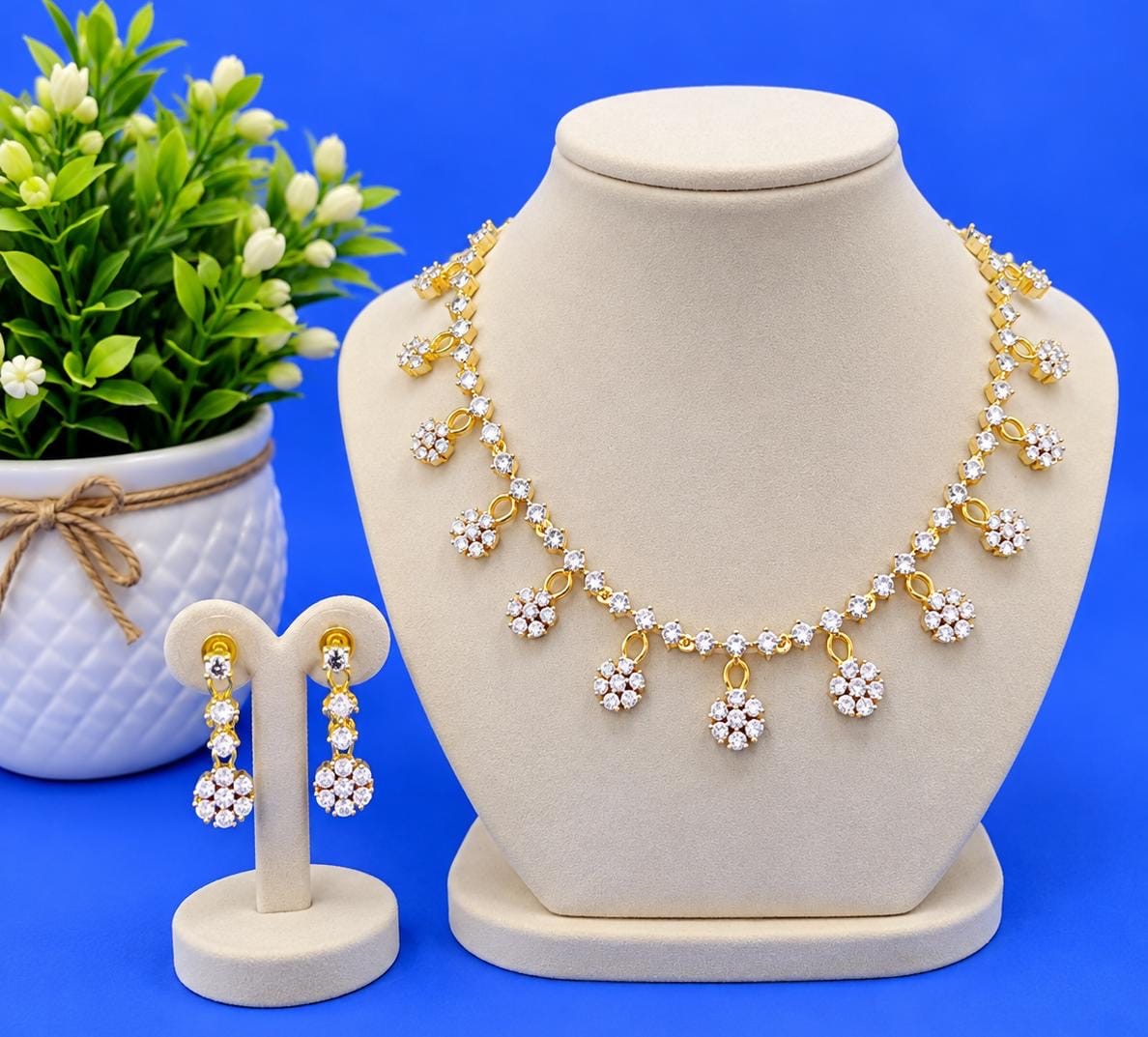 Diamond replica necklace with earrings