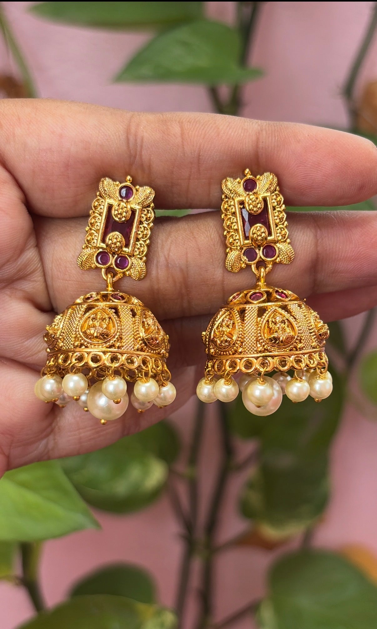Antique Lakshmi with ruby studded jumka