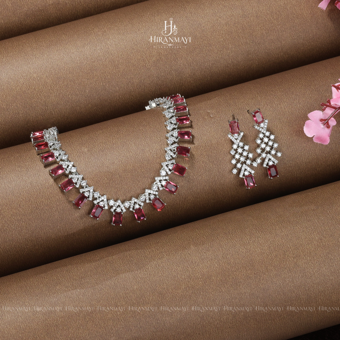 Diamond replica ruby with white stone necklace