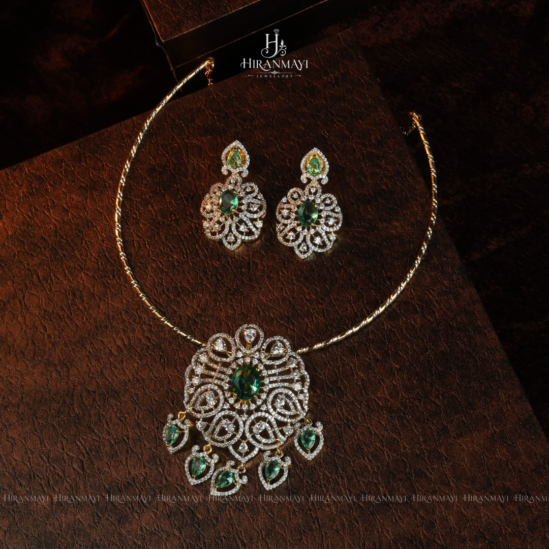 Diamond replica pendant with hasli