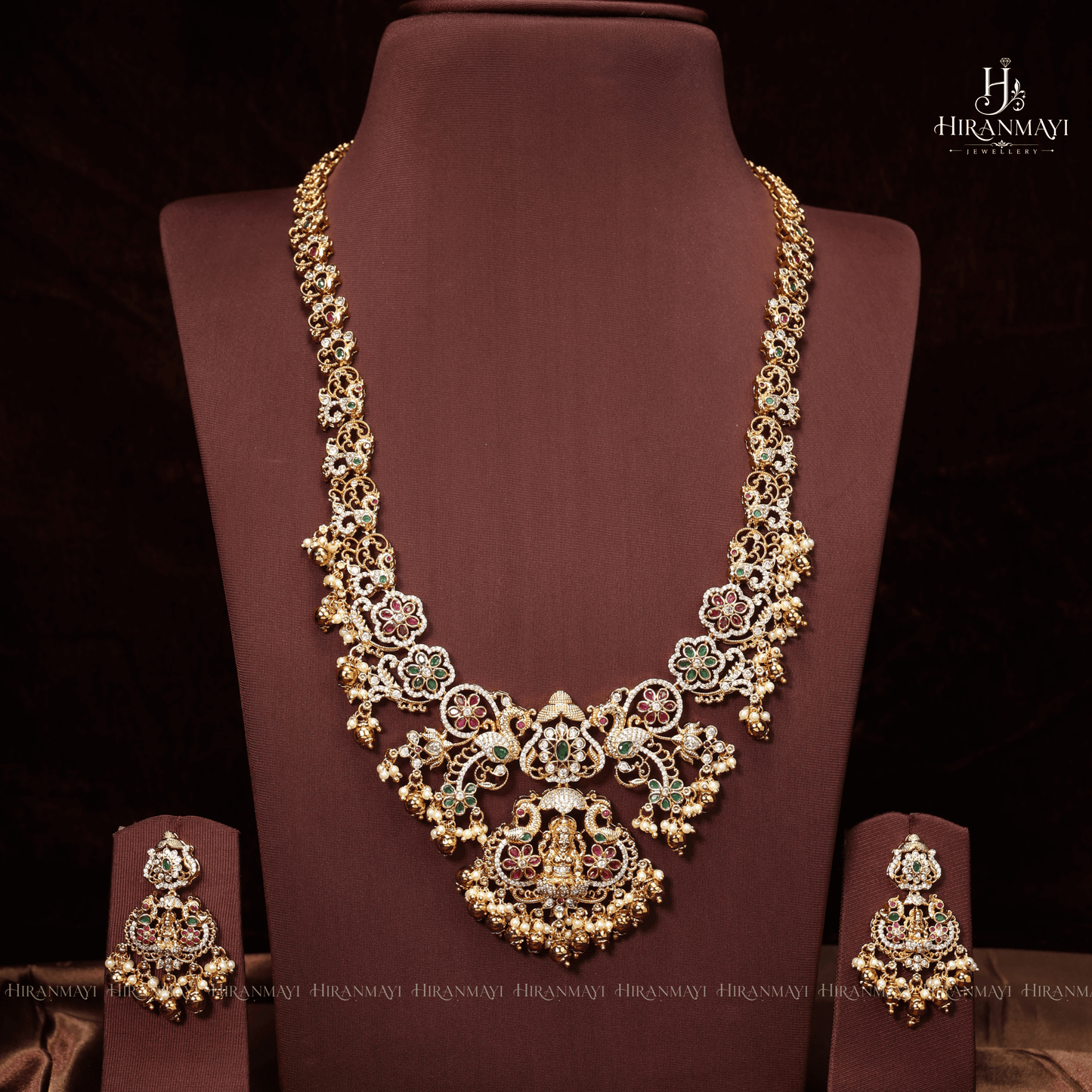 Beautiful Workmanship Crafted Lakshmi With Peacock Detailing Long Haram