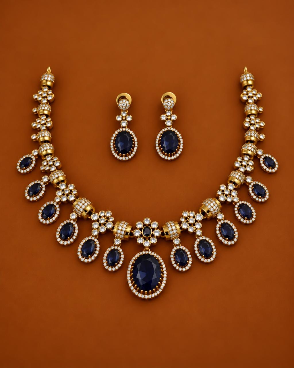 Bold mozonite stone necklace with earrings