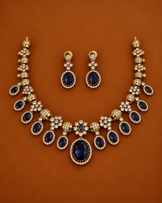Bold mozonite stone necklace with earrings