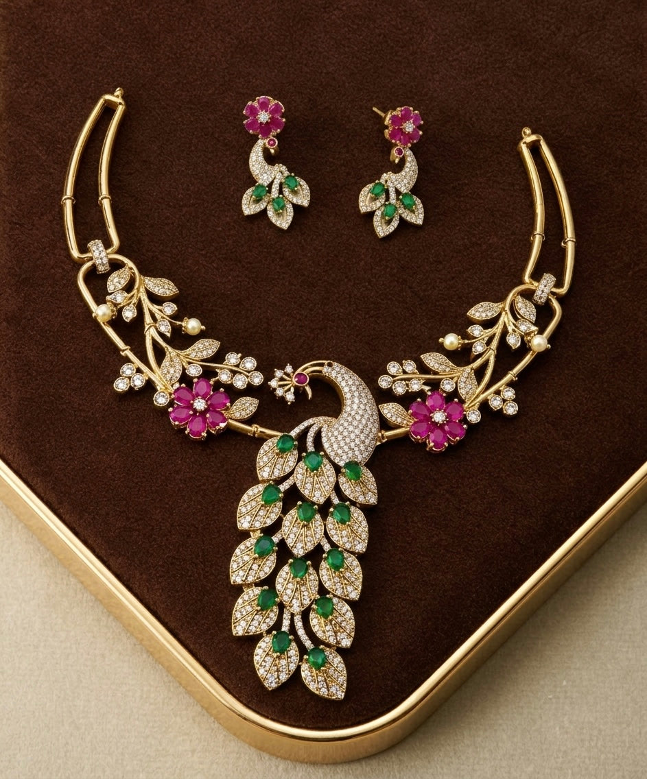 Peacock pattern party necklace with earrings