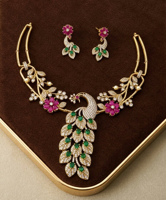 Peacock pattern party necklace with earrings