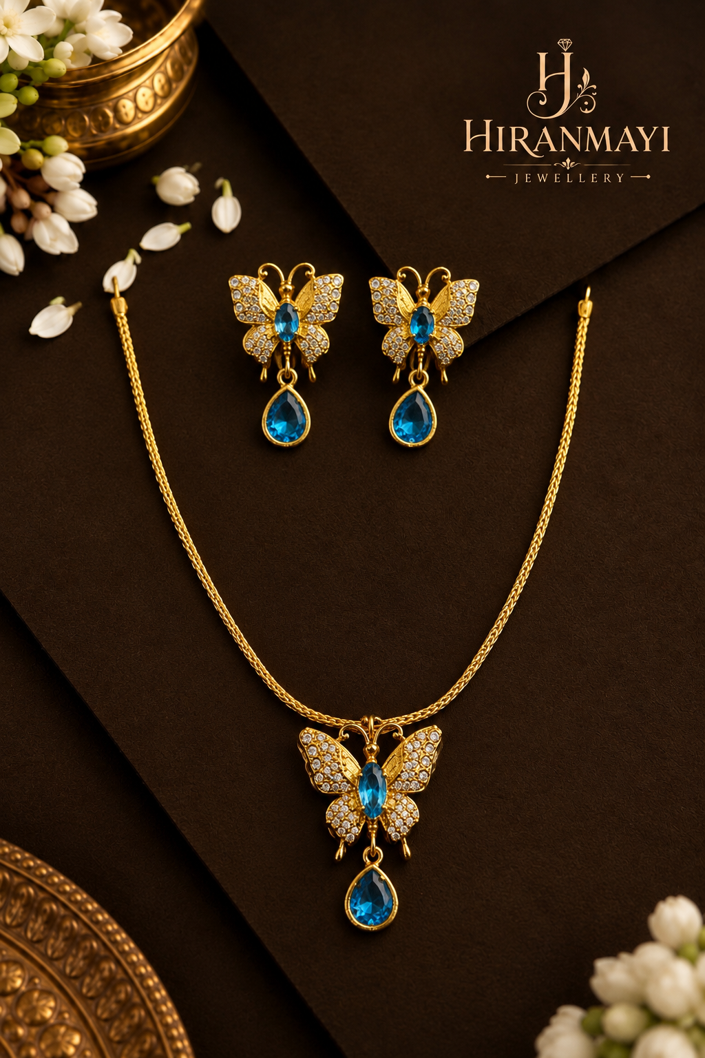 Butterfly necklace with earrings