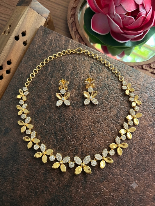 Floral pattern American diamond necklace - medium size