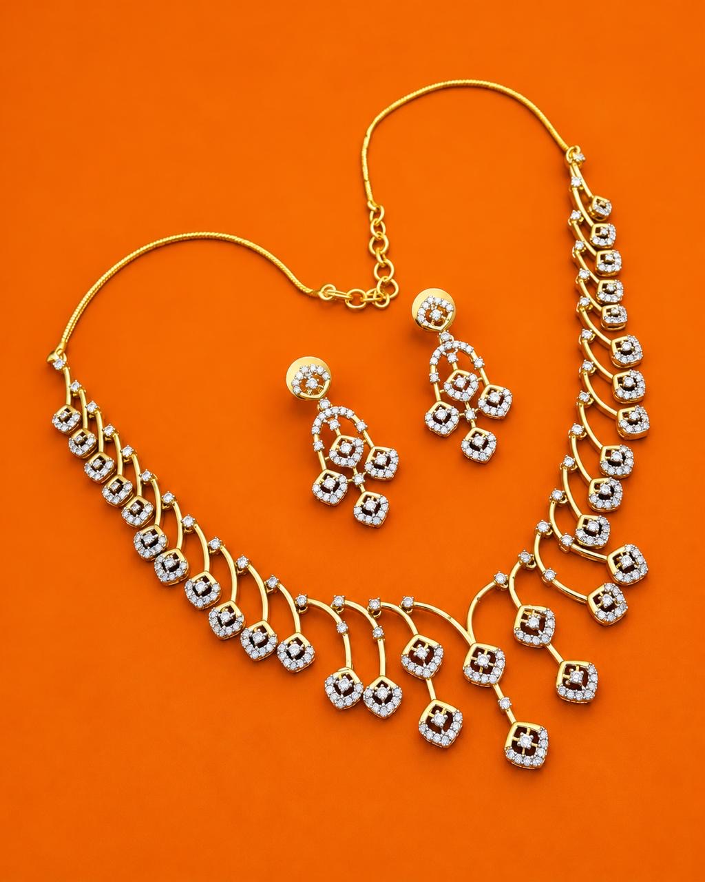 Cz white stone necklace with earrings