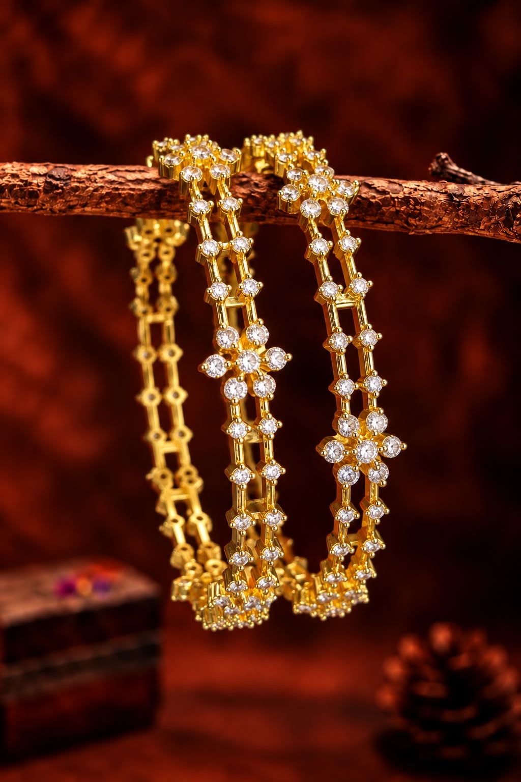 Two line diamond stone bangles