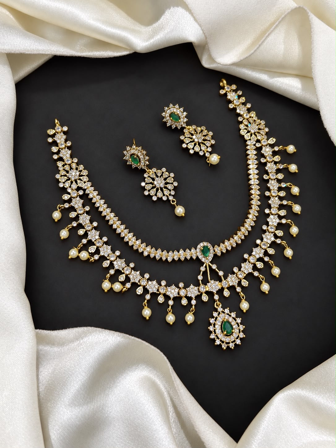 Two layer stone necklace with earrings