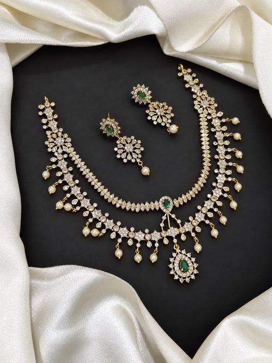 Two layer stone necklace with earrings