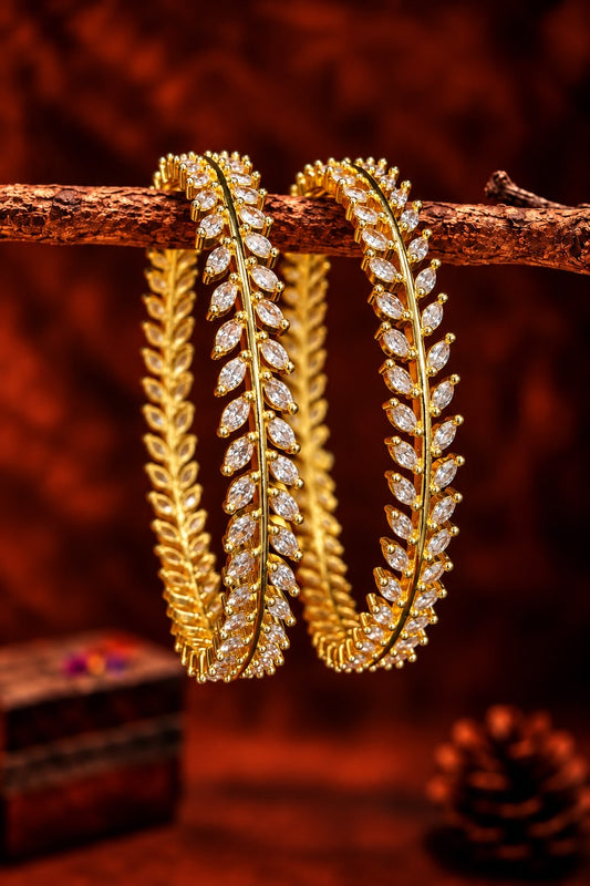 White stone bangles Leaf pattern