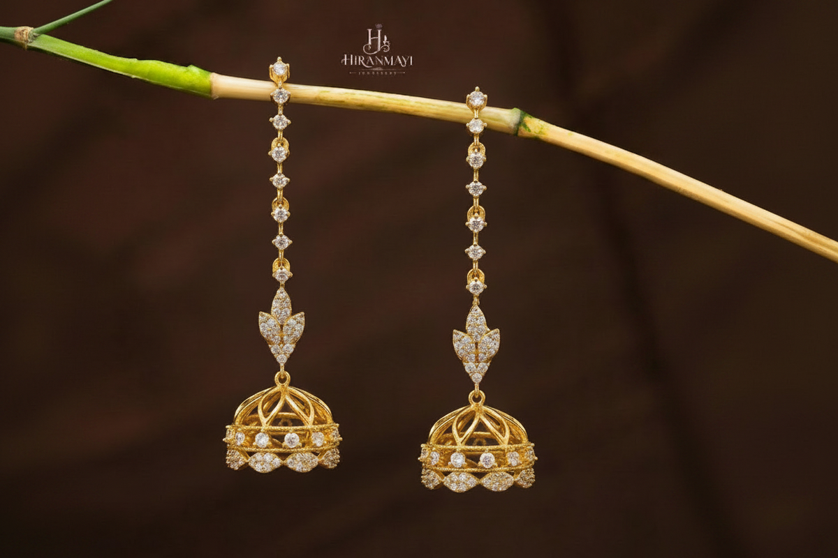 Antique Matt fine stone jumka with detachable ear chain