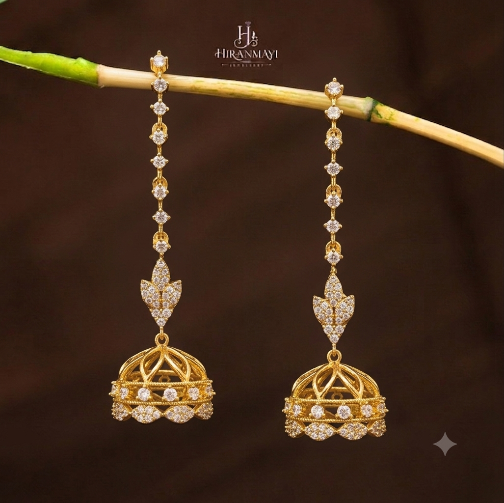 Antique Matt fine stone jumka with detachable ear chain