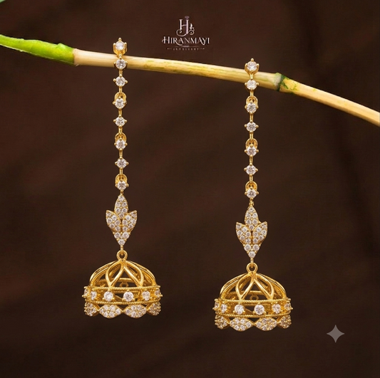 Antique Matt fine stone jumka with detachable ear chain