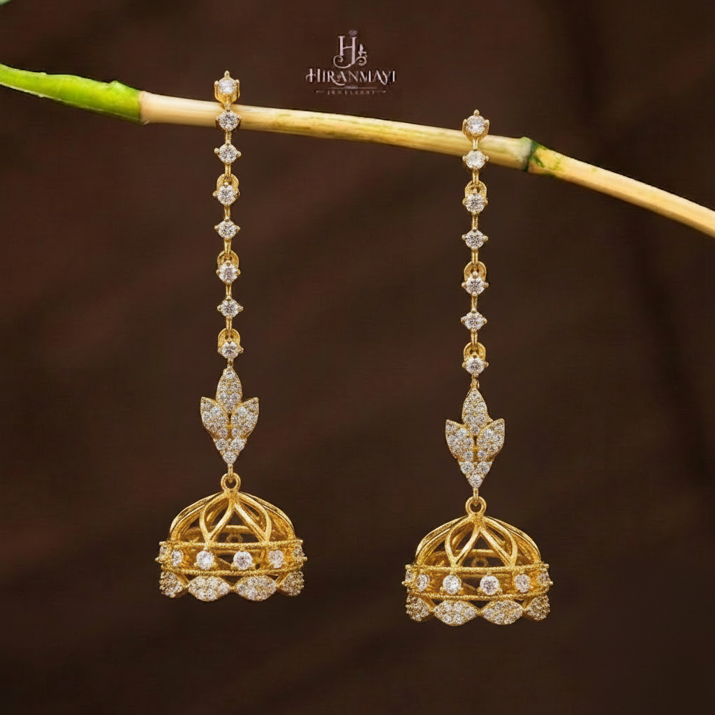 Antique Matt fine stone jumka with detachable ear chain