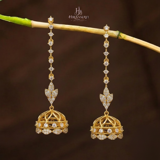 Antique Matt fine stone jumka with detachable ear chain