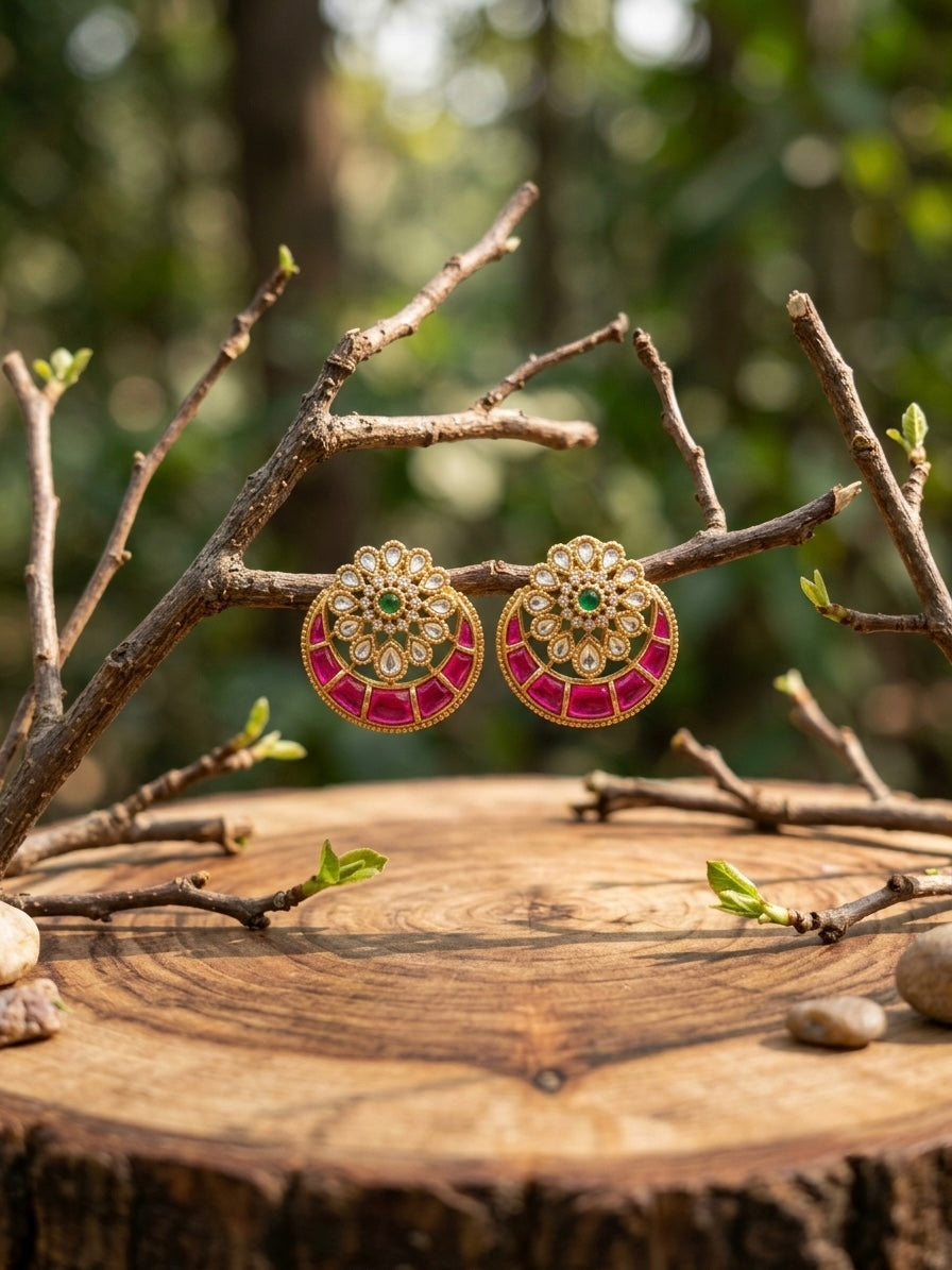 Polki diamond replica stud big