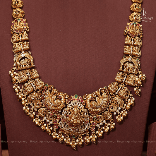Antique Lakshmi with peacock crafted long haram