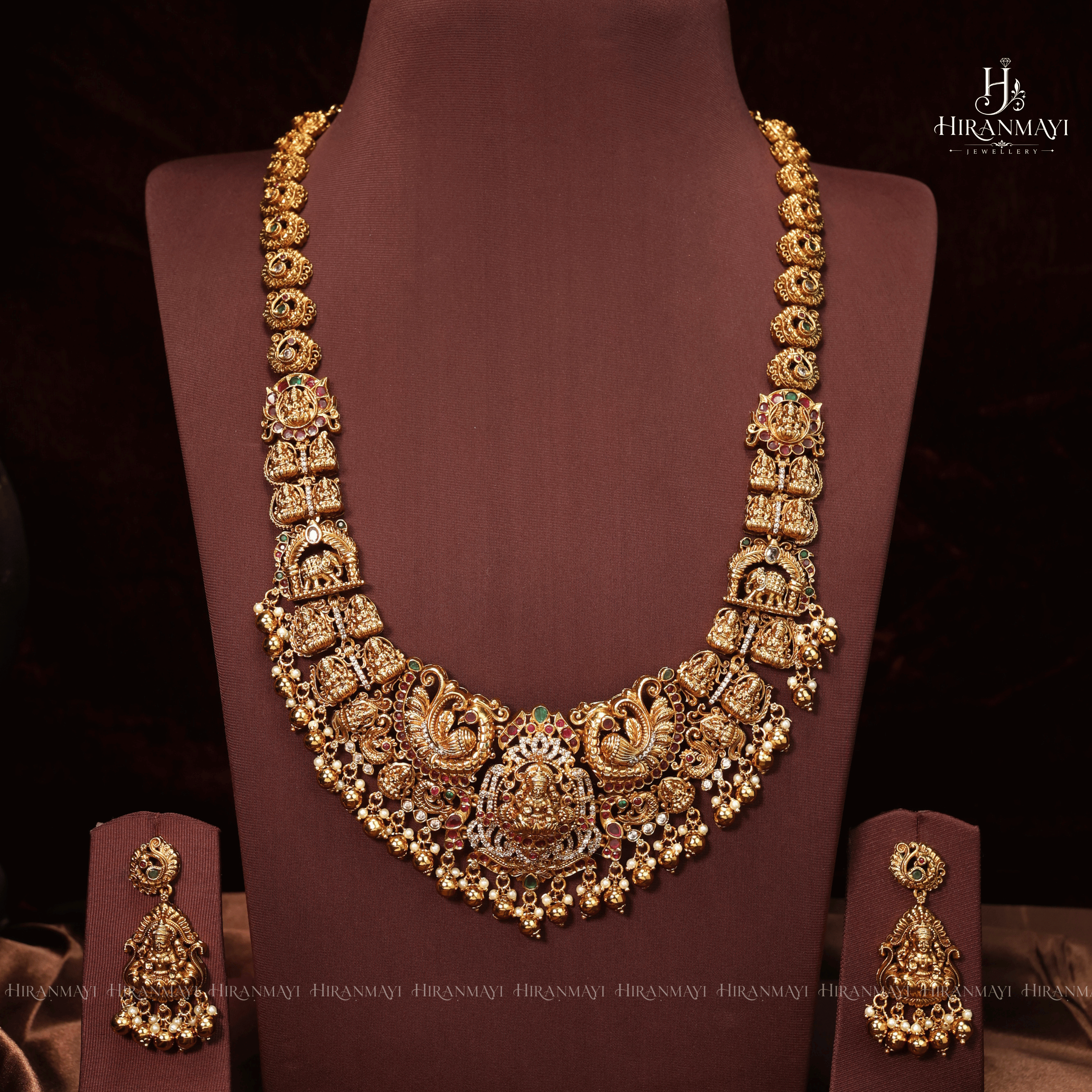 Antique Lakshmi with peacock crafted long haram