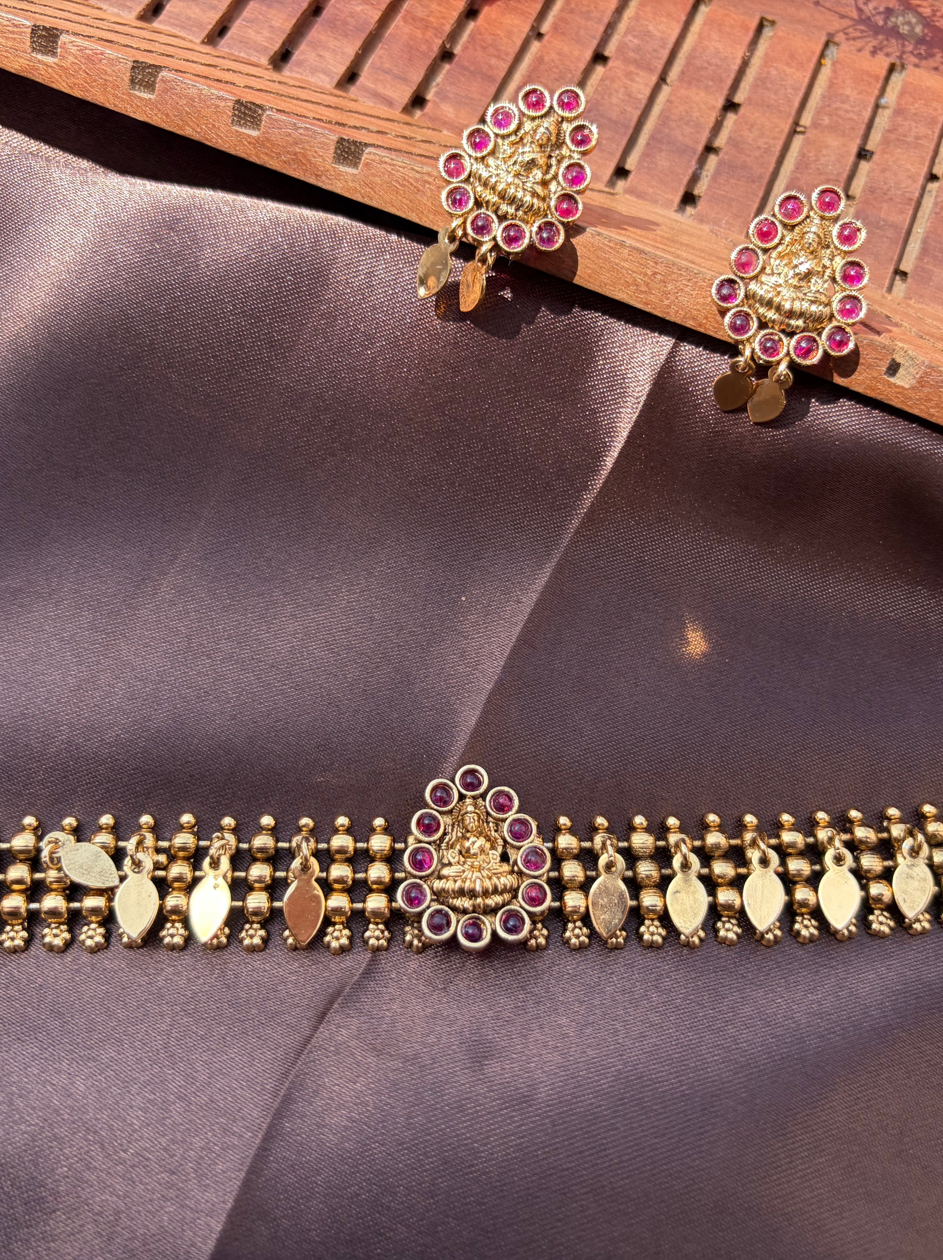 Lakshmi motif Elakkathali with ruby stone
